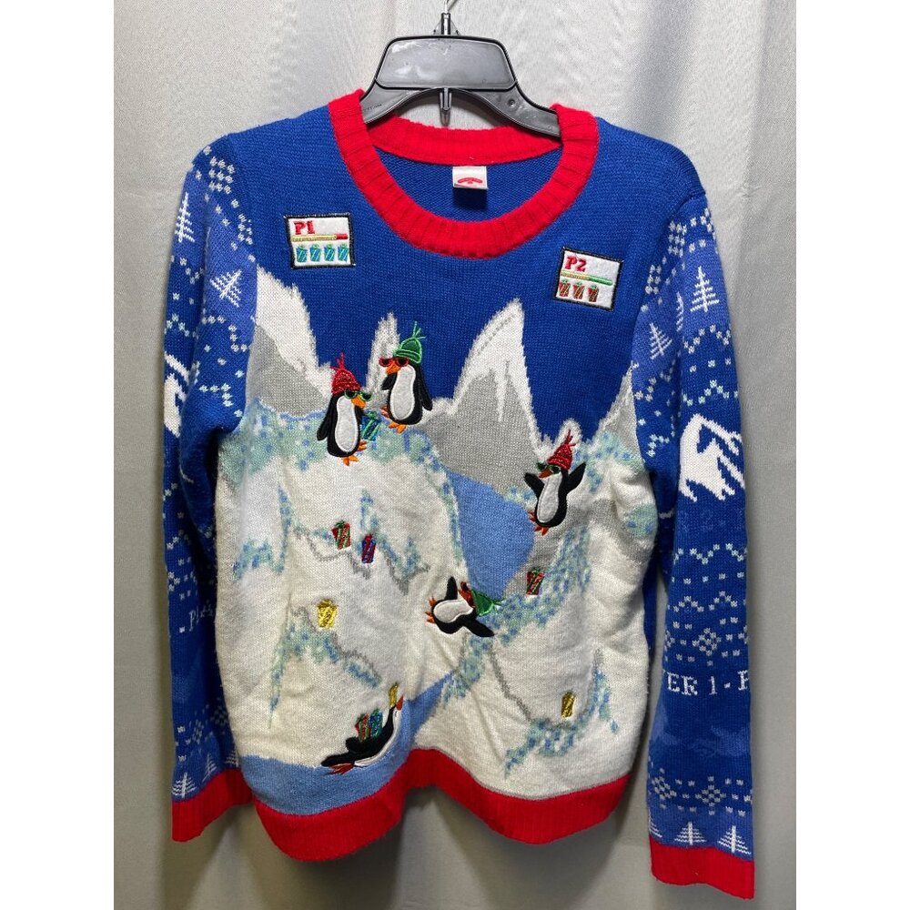 Holiday Time Boys Blue Penguin Sweater SKU 7554 Size XL
